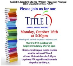 Title 1/PTA meeting flyer with meeting information